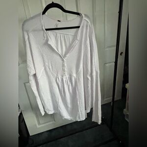 Free People white waffle button henley long sleeved top.